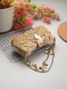 Toobacraft - Women Gold Handicraft Beautiful Bling Box Clutch