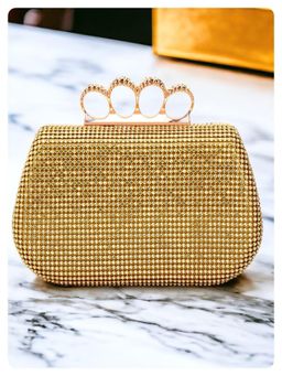 Toobacraft - Women Gold Handicraft Hand Beautiful Bling Box Clutch