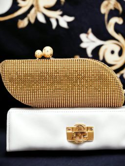 Toobacraft - Women Gold Handicraft Acrylic Pearl Box Clutch