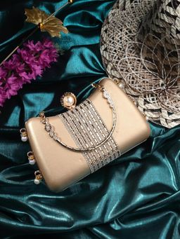 Toobacraft - Women Gold Handcrafted Beautiful Bling Box Hand Clutch