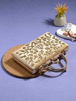 Toobacraft - Women Beige Handicraft Beautiful Bling Box Clutch