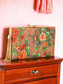 Toobacraft - Women Brown Handicraft Hand Embroidered Box Clutch