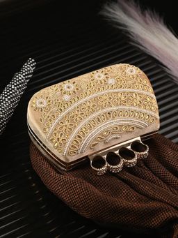 Toobacraft - Women Gold Handicraft Beautiful Bling Box Clutch