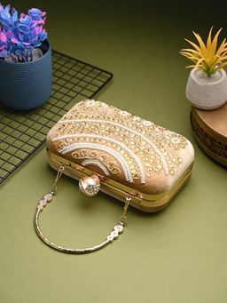 Toobacraft - Women Gold Handicraft Beautiful Bling Box Clutch