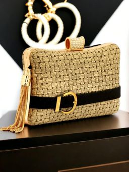 Toobacraft - Women Gold Beautiful Flower Box Clutch