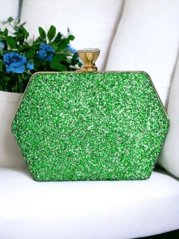 Toobacraft - Women Green Handicraft Bling Box Clutch