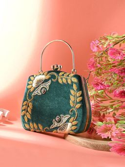 Toobacraft - Women Green Handicraft Beautiful Bling Box Clutch