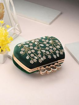 Toobacraft - Women Green P Handicraft Beautiful Bling Box Clutch