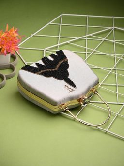 Toobacraft - Women Grey Handicraft Beautiful Bling Box Clutch