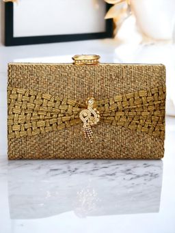 Toobacraft - Women Gold Handicraft Hand Woven Box Clutch
