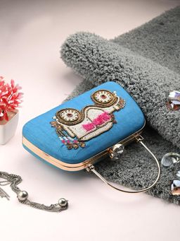 Toobacraft - Women Synthetic Blue Handicraft Beautiful Bling Box Clutch