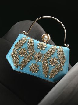 Toobacraft - Women Light Blue Handicraft Beautiful Bling Box Clutch