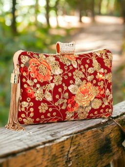 Toobacraft - Women Red Beautiful Flower Box Clutch