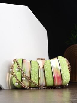 Toobacraft - Women Green Handcrafted Beautiful Bling Box Clutch
