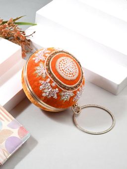 Toobacraft - Women Synthetic Orange Handicraft Beautiful Bling Box Clutch