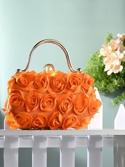 Toobacraft - Women Orange Handcrafted Beautiful Bling Box Clutch