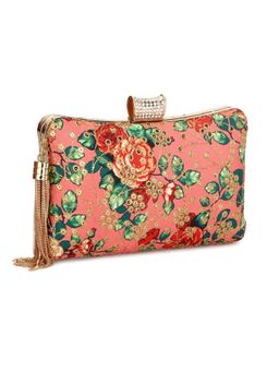 Toobacraft - Women Peach Beautiful Flower Box Clutch