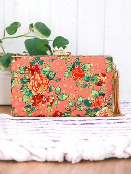 Toobacraft - Women Peach Handicraft Hand Embroidered Box Clutch
