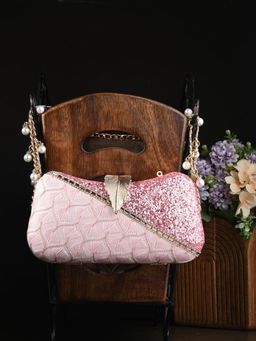 Toobacraft - Women Pink Handcrafted Beautiful Bling Box Clutch