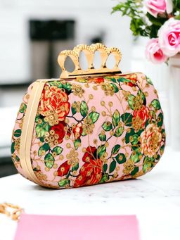 Toobacraft - Women Pink Handicraft Hand Beautiful Bling Box Clutch