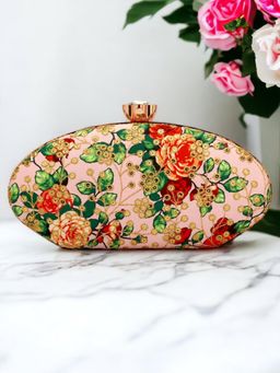 Toobacraft - Women Pink Handicraft Beautiful Oval Box Clutch