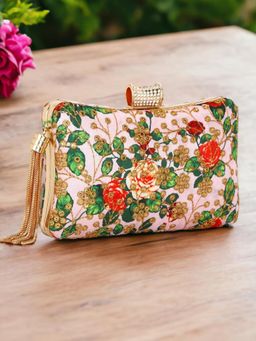 Toobacraft - Women Pink Handicraft Beautiful Flower Clutch