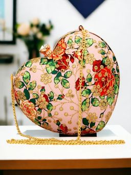 Toobacraft - Women Pink Handicraft Heart Box Clutch
