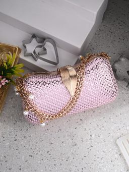 Toobacraft - Women Pink Handcrafted Beautiful Bling Box Clutch