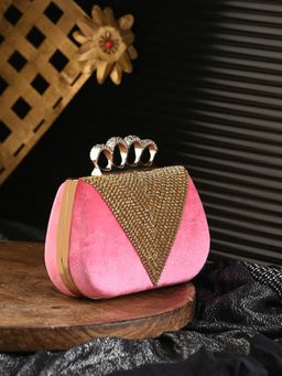 Toobacraft - Women Pink Handicraft Beautiful Bling Box Clutch
