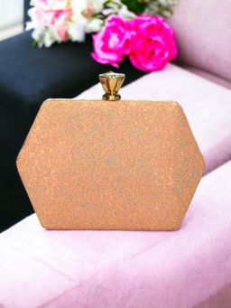 Toobacraft - Women Peach Handicraft Bling Box Clutch