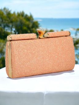 Toobacraft - Women Peach Handicraft Beautiful Star Box Clutch