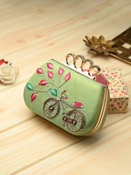 Toobacraft - Women Green Handicraft Beautiful Bling Box Clutch