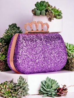 Toobacraft - Women Purple Handicraft Hand Beautiful Bling Box Clutch