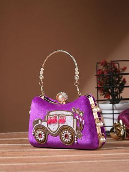 Toobacraft - Women Purple Handicraft Beautiful Bling Box Clutch