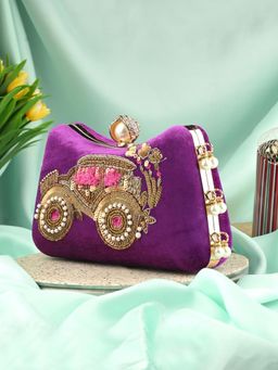Toobacraft - Women Purple Handicraft Beautiful Bling Box Clutch