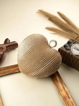 Toobacraft - Women Gold Heart Handicraft Beautiful Bling Box Clutch