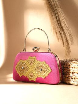 Toobacraft - Women Pink Synthetic Magenta Handicraft Beautiful Bling Box Clutch
