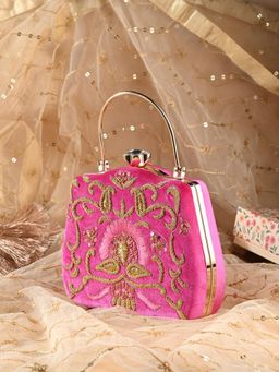 Toobacraft - Women Rani Pink Handicraft Beautiful Bling Box Clutch