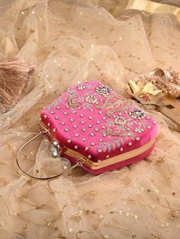 Toobacraft - Women Pink Pot Handicraft Beautiful Bling Box Clutch