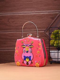Toobacraft - Women Pink Handicraft Beautiful Bling Box Clutch