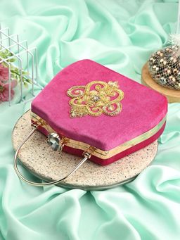 Toobacraft - Women Pink Taj Handicraft Beautiful Bling Box Clutch