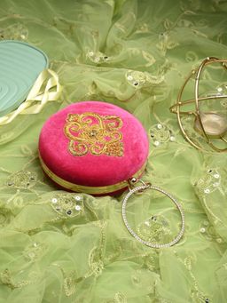 Toobacraft - Women Pink Handicraft Beautiful Bling Box Clutch