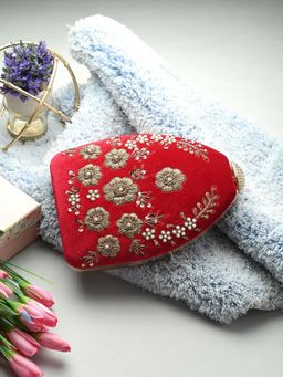 Toobacraft - Women Red Flow Handicraft Beautiful Bling Box Clutch