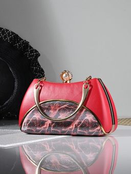 Toobacraft - Women Red Handcrafted Beautiful Bling Box Clutch