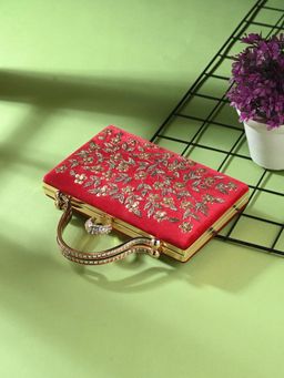 Toobacraft - Women Red Handicraft Beautiful Bling Box Clutch