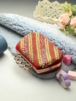 Toobacraft - Women Red Handicraft Beautiful Bling Box Clutch