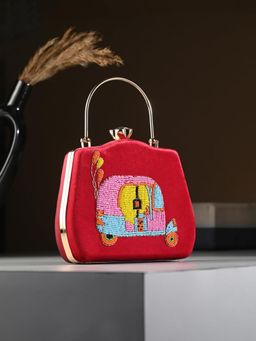 Toobacraft - Women Red Teem Handicraft Beautiful Bling Box Clutch