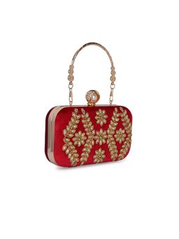 Toobacraft - Women Red Handicraft Beautiful Bling Box Clutch