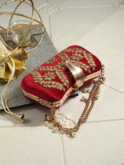 Toobacraft - Women Red Handicraft Beautiful Bling Box Clutch