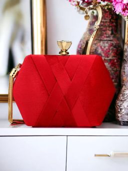 Toobacraft - Women Red Handicraft Hand Solid Box Clutch